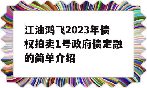 江油鸿飞2023年债权拍卖1号政府债定融的简单介绍