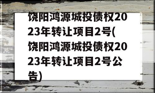 饶阳鸿源城投债权2023年转让项目2号(饶阳鸿源城投债权2023年转让项目2号公告)