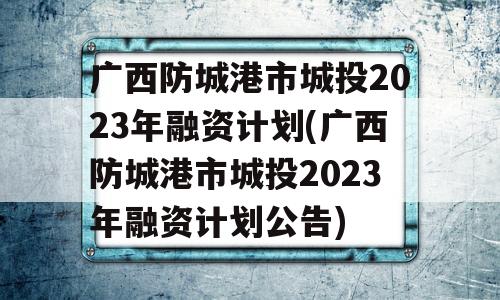 广西防城港市城投2023年融资计划(广西防城港市城投2023年融资计划公告)