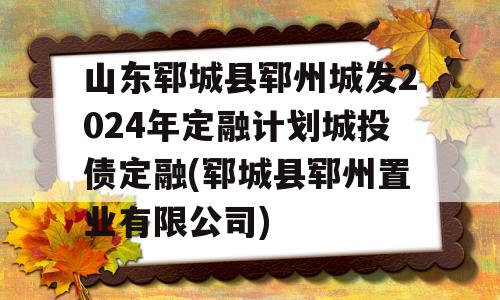 山东郓城县郓州城发2024年定融计划城投债定融(郓城县郓州置业有限公司)