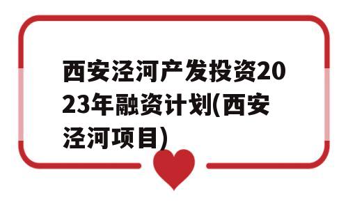 西安泾河产发投资2023年融资计划(西安泾河项目)