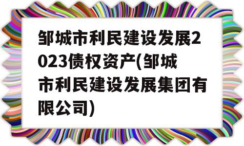 邹城市利民建设发展2023债权资产(邹城市利民建设发展集团有限公司)