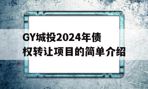 GY城投2024年债权转让项目的简单介绍