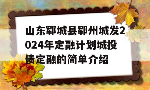 山东郓城县郓州城发2024年定融计划城投债定融的简单介绍