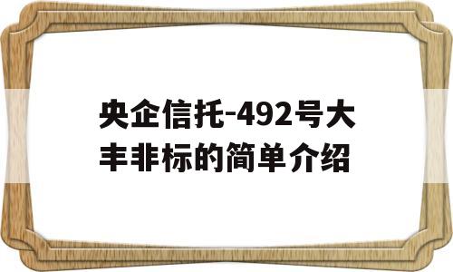 央企信托-492号大丰非标的简单介绍