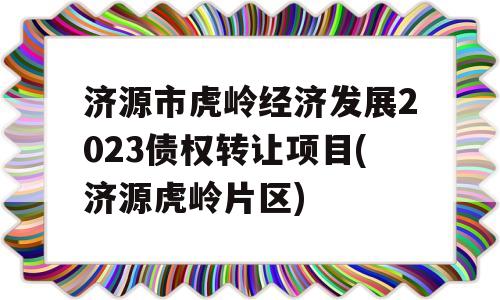 济源市虎岭经济发展2023债权转让项目(济源虎岭片区)