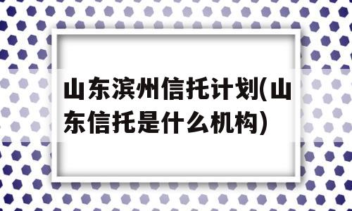 山东滨州信托计划(山东信托是什么机构)