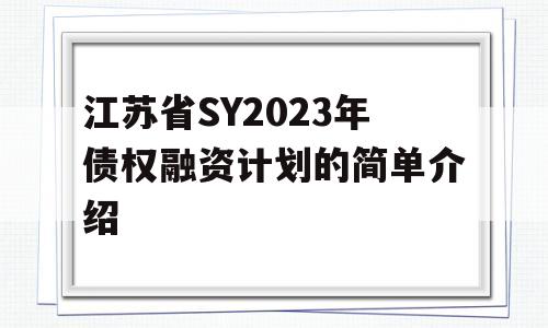 江苏省SY2023年债权融资计划的简单介绍