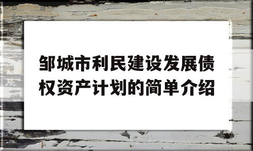 邹城市利民建设发展债权资产计划的简单介绍