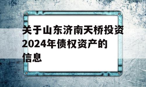 关于山东济南天桥投资2024年债权资产的信息