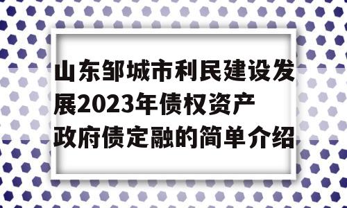 山东邹城市利民建设发展2023年债权资产政府债定融的简单介绍