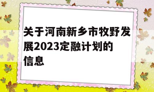 关于河南新乡市牧野发展2023定融计划的信息