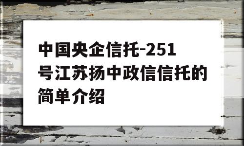 中国央企信托-251号江苏扬中政信信托的简单介绍