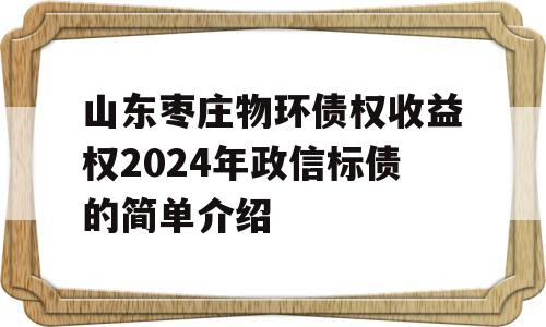 山东枣庄物环债权收益权2024年政信标债的简单介绍