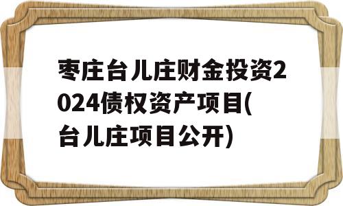 枣庄台儿庄财金投资2024债权资产项目(台儿庄项目公开)