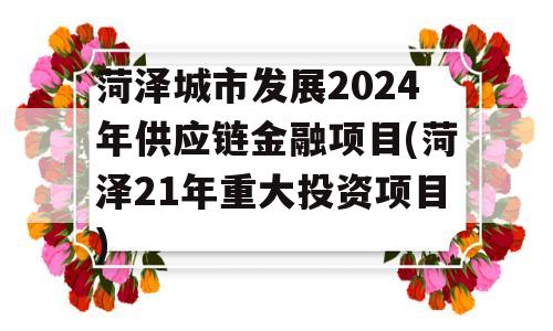 菏泽城市发展2024年供应链金融项目(菏泽21年重大投资项目)