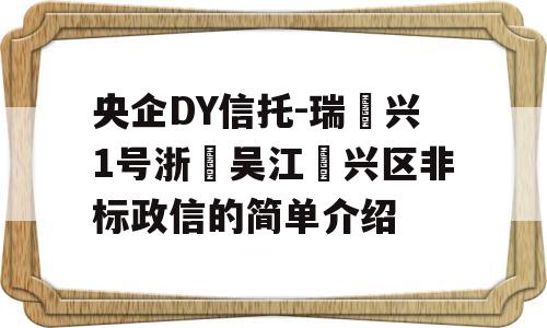 央企DY信托-瑞‬兴1号浙‮吴江‬兴区非标政信的简单介绍