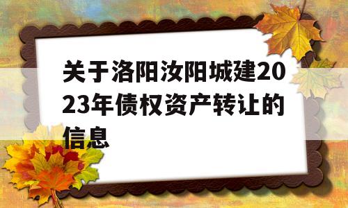 关于洛阳汝阳城建2023年债权资产转让的信息