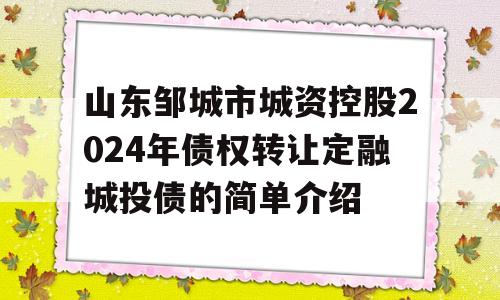 山东邹城市城资控股2024年债权转让定融城投债的简单介绍