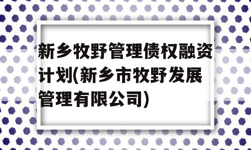 新乡牧野管理债权融资计划(新乡市牧野发展管理有限公司)