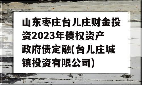 山东枣庄台儿庄财金投资2023年债权资产政府债定融(台儿庄城镇投资有限公司)