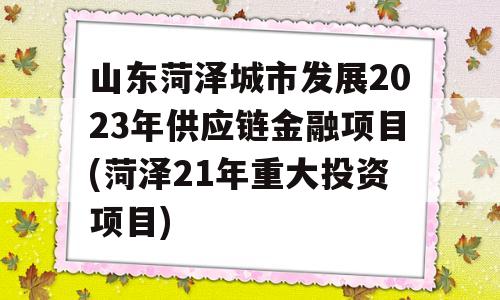 山东菏泽城市发展2023年供应链金融项目(菏泽21年重大投资项目)