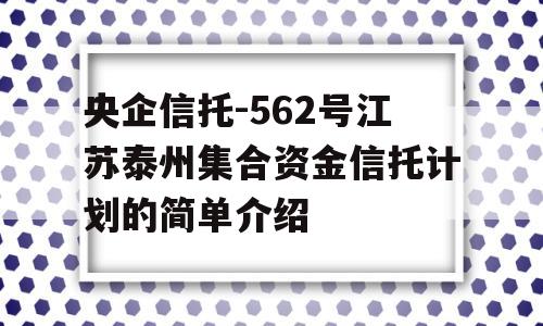 央企信托-562号江苏泰州集合资金信托计划的简单介绍