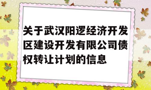 关于武汉阳逻经济开发区建设开发有限公司债权转让计划的信息