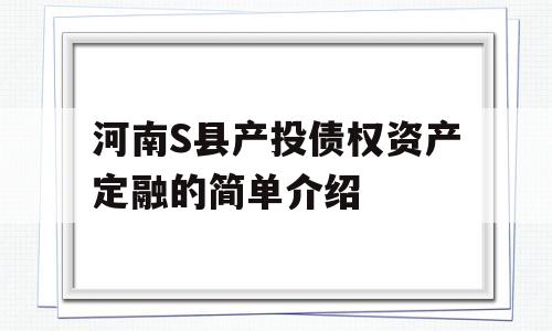 河南S县产投债权资产定融的简单介绍