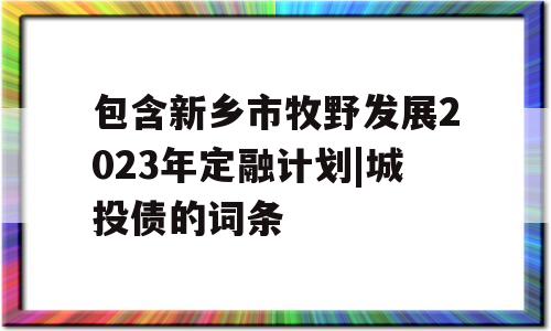 包含新乡市牧野发展2023年定融计划|城投债的词条