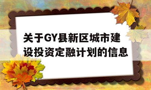 关于GY县新区城市建设投资定融计划的信息