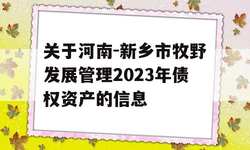 关于河南-新乡市牧野发展管理2023年债权资产的信息