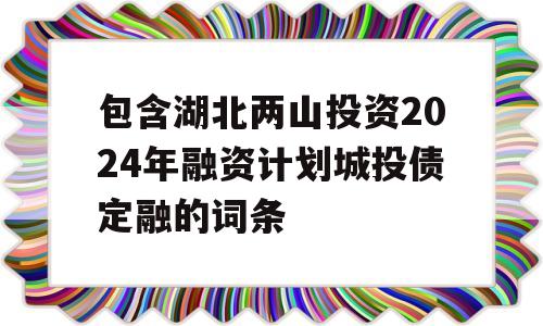 包含湖北两山投资2024年融资计划城投债定融的词条