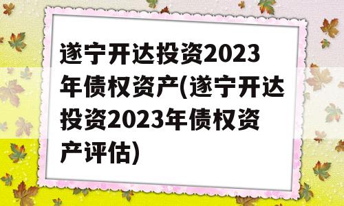 遂宁开达投资2023年债权资产(遂宁开达投资2023年债权资产评估)