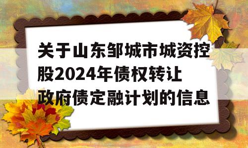 关于山东邹城市城资控股2024年债权转让政府债定融计划的信息