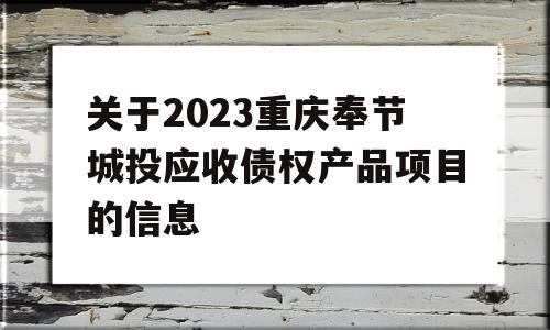 关于2023重庆奉节城投应收债权产品项目的信息