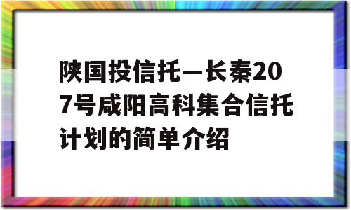 陕国投信托—长秦207号咸阳高科集合信托计划的简单介绍