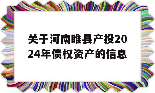 关于河南睢县产投2024年债权资产的信息