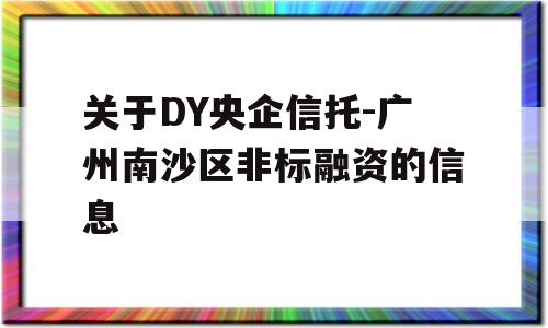 关于DY央企信托-广州南沙区非标融资的信息