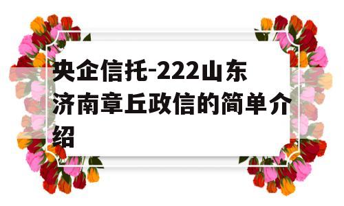 央企信托-222山东济南章丘政信的简单介绍