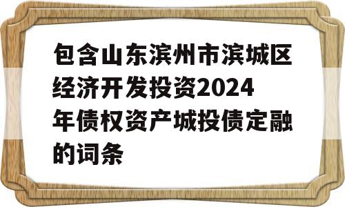 包含山东滨州市滨城区经济开发投资2024年债权资产城投债定融的词条