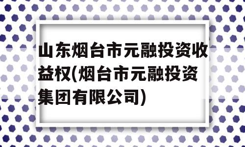 山东烟台市元融投资收益权(烟台市元融投资集团有限公司)