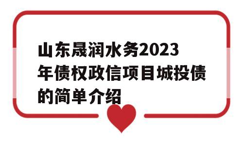 山东晟润水务2023年债权政信项目城投债的简单介绍