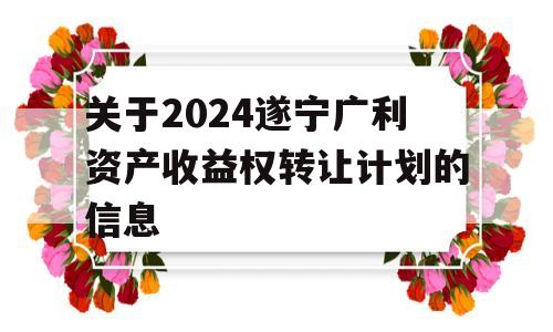 关于2024遂宁广利资产收益权转让计划的信息