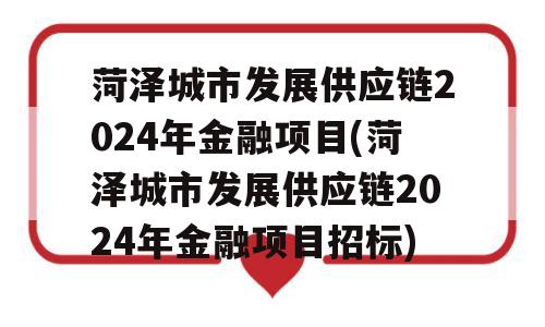 菏泽城市发展供应链2024年金融项目(菏泽城市发展供应链2024年金融项目招标)