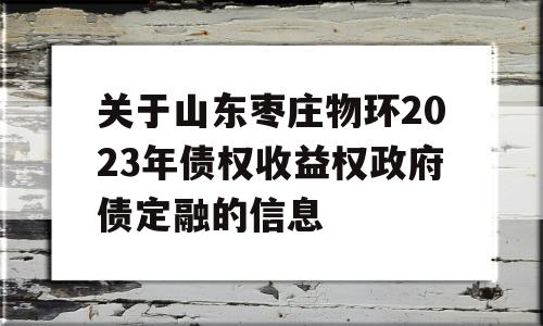 关于山东枣庄物环2023年债权收益权政府债定融的信息