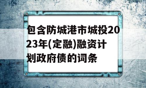 包含防城港市城投2023年(定融)融资计划政府债的词条