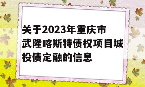 关于2023年重庆市武隆喀斯特债权项目城投债定融的信息