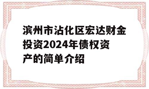 滨州市沾化区宏达财金投资2024年债权资产的简单介绍