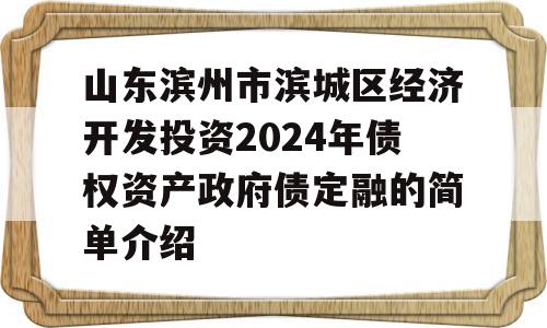 山东滨州市滨城区经济开发投资2024年债权资产政府债定融的简单介绍